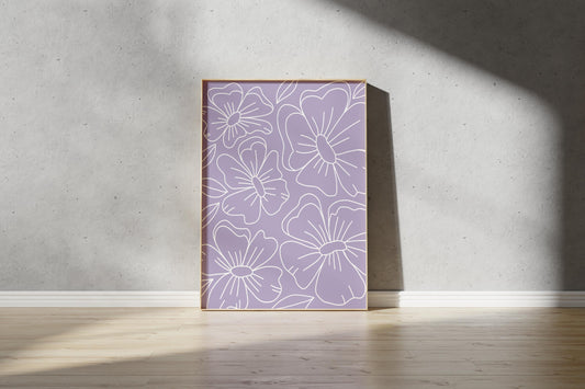 Purple Floral Outline Print – Abstract Botanical Wall Art (Digital Download)
