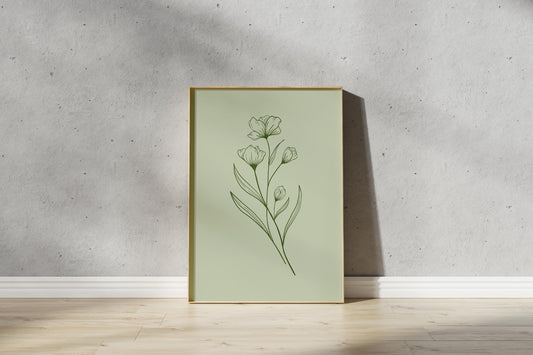 Green Flower Outline Print β Bouquet Line Drawing Wall Art (Digital Download)