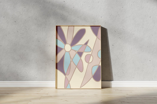 Abstract Floral Print – Illustrative Outline Flowers Stained Glass Effect (Digital Download)