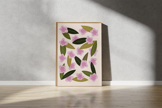 Pink Flowers & Leafs Print – Abstract Botanical Wall Art (Digital Download)