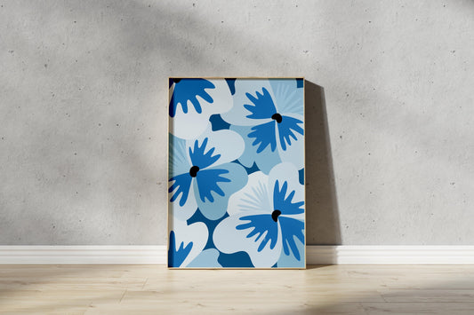 Blue Pansy Print – Abstract Botanical Wall Art (Digital Download)