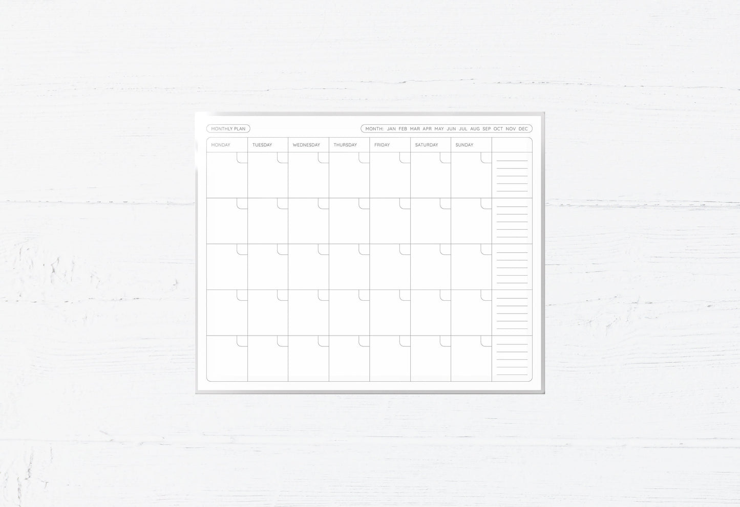 Laminated Monthly Planner - Reusable Undated Calendar