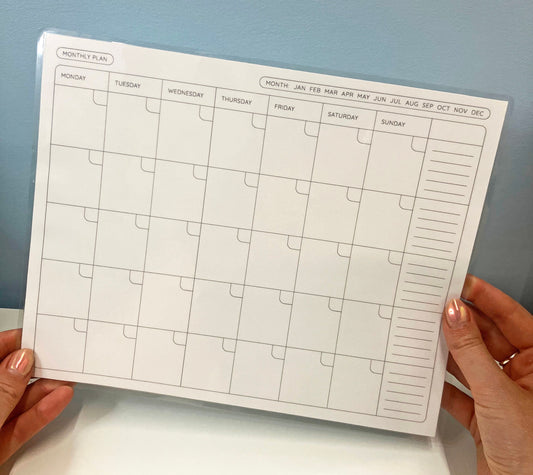 Laminated Monthly Planner - Reusable Undated Calendar