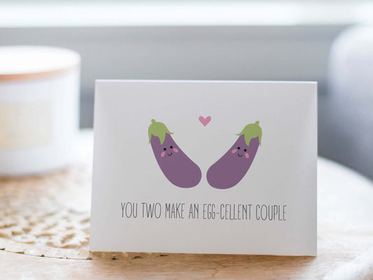 Cute Gay Wedding Card, Gay Engagement Pun Card - Egg-cellent Couple