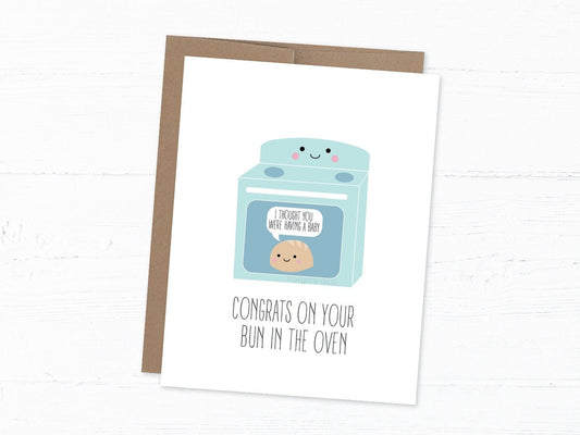 Baby Shower Card, New Baby Card - Bun in the Oven