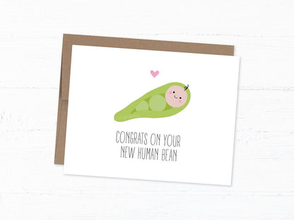 Funny Baby Shower Card, New Parents Card - Congrats on your New Human Bean