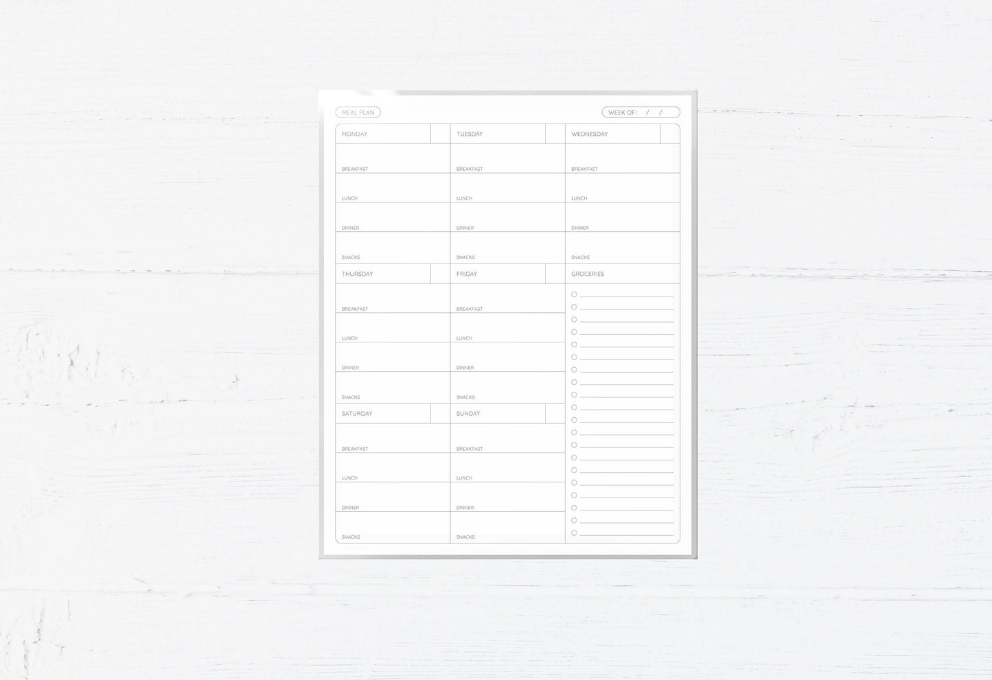 Laminated Reusable Meal Planner - Organizer/Grocery List