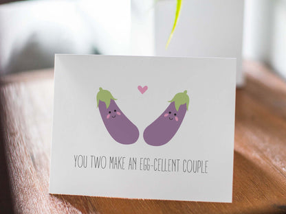 Cute Gay Wedding Card, Gay Engagement Pun Card - Egg-cellent Couple