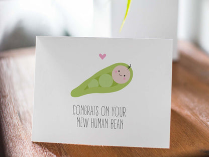 Funny Baby Shower Card, New Parents Card - Congrats on your New Human Bean