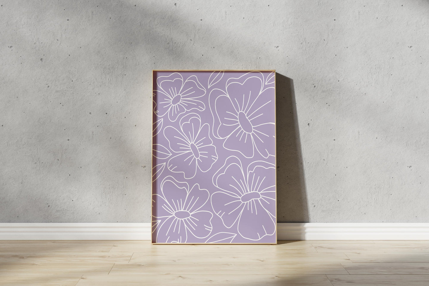 Purple Floral Outline Print – Abstract Botanical Wall Art (Digital Download)