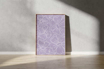 Purple Floral Outline Print – Abstract Botanical Wall Art (Digital Download)