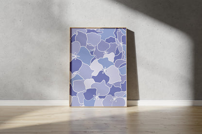 Purple Hydrangea Outline Print – Abstract Botanical Wall Art (Digital Download)