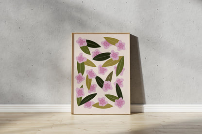 Pink Flowers & Leafs Print – Abstract Botanical Wall Art (Digital Download)
