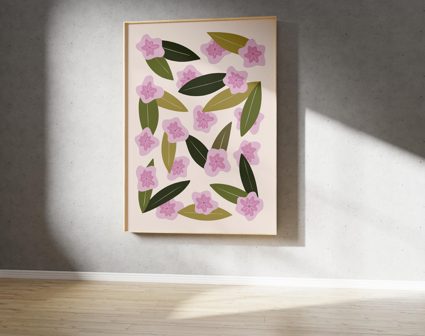 Pink Flowers & Leafs Print – Abstract Botanical Wall Art (Digital Download)