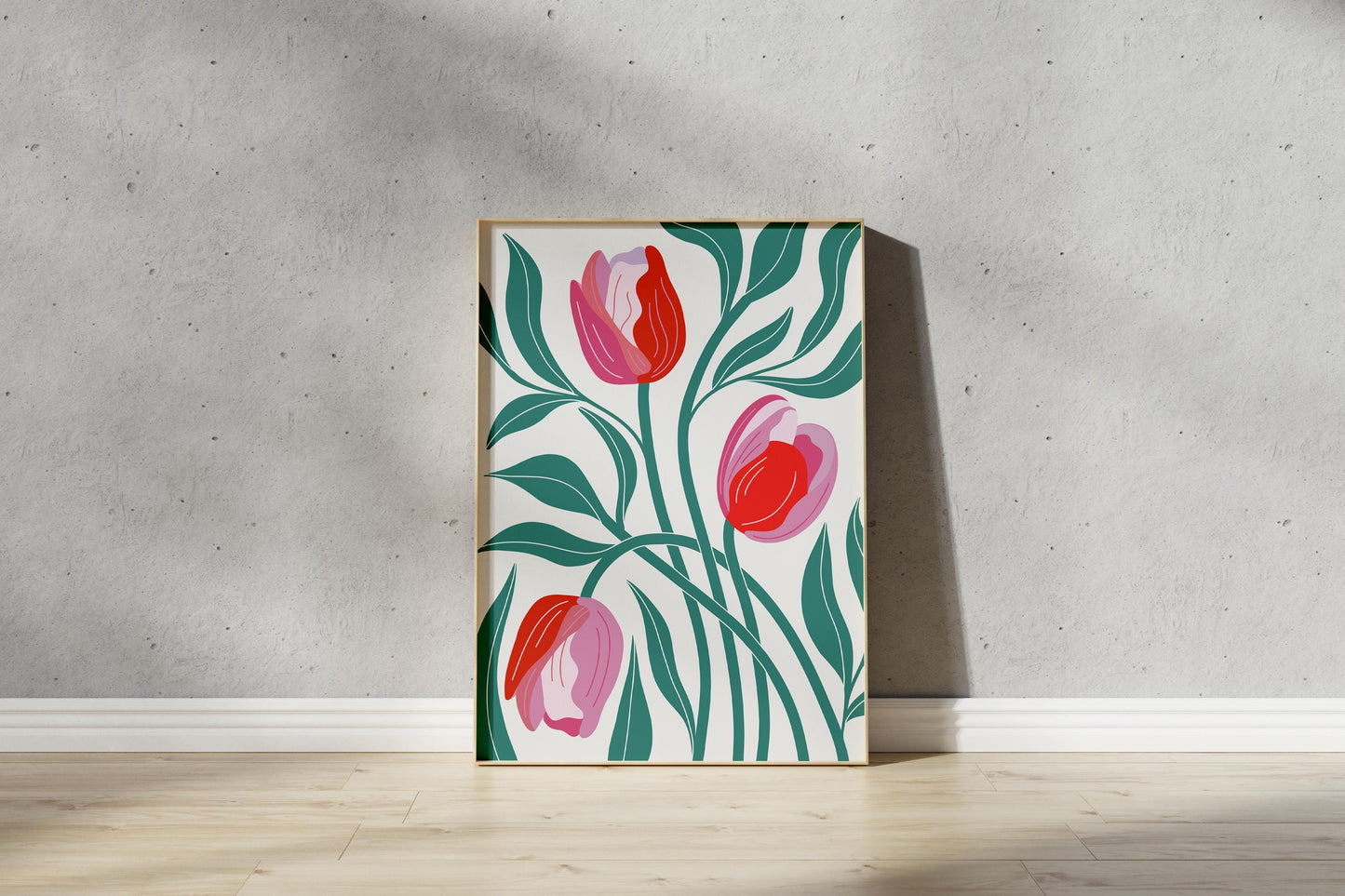 Tulips & Leafs Print – Abstract Botanical Wall Art (Digital Download)