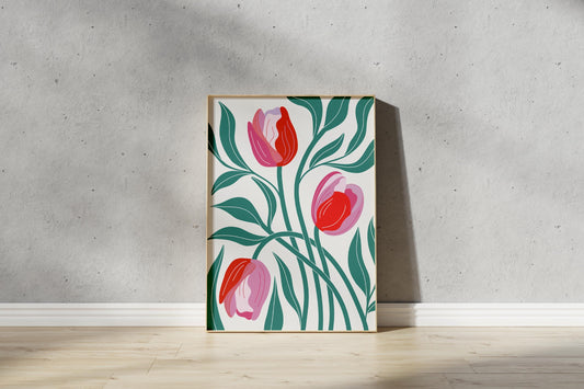 Tulips & Leafs Print – Abstract Botanical Wall Art (Digital Download)
