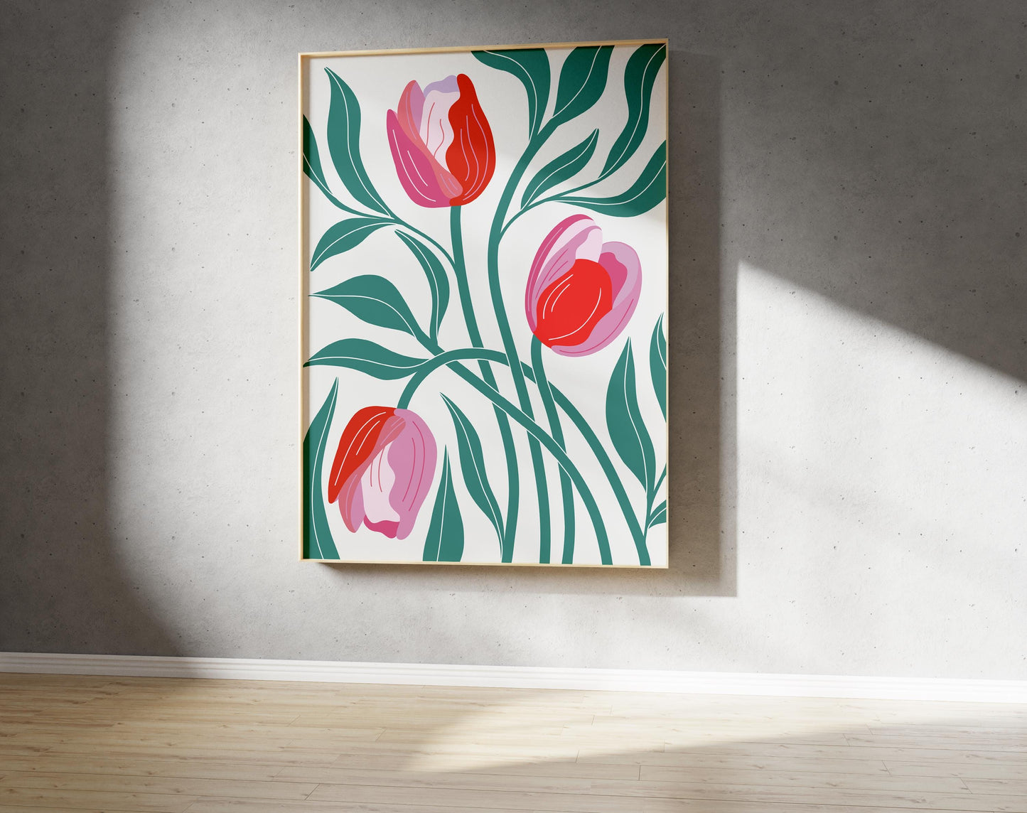 Tulips & Leafs Print – Abstract Botanical Wall Art (Digital Download)