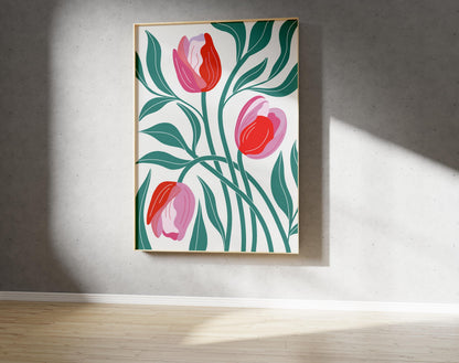 Tulips & Leafs Print – Abstract Botanical Wall Art (Digital Download)