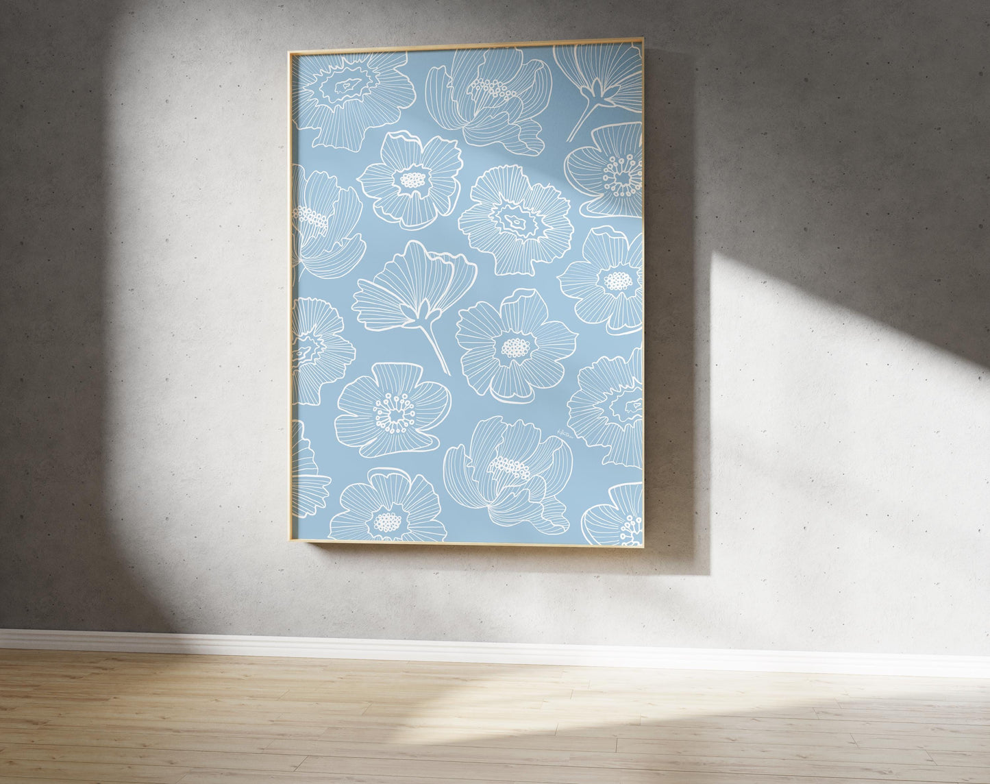 Blue Floral Outline Print – Abstract Botanical Wall Art (Digital Download)