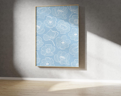 Blue Floral Outline Print – Abstract Botanical Wall Art (Digital Download)