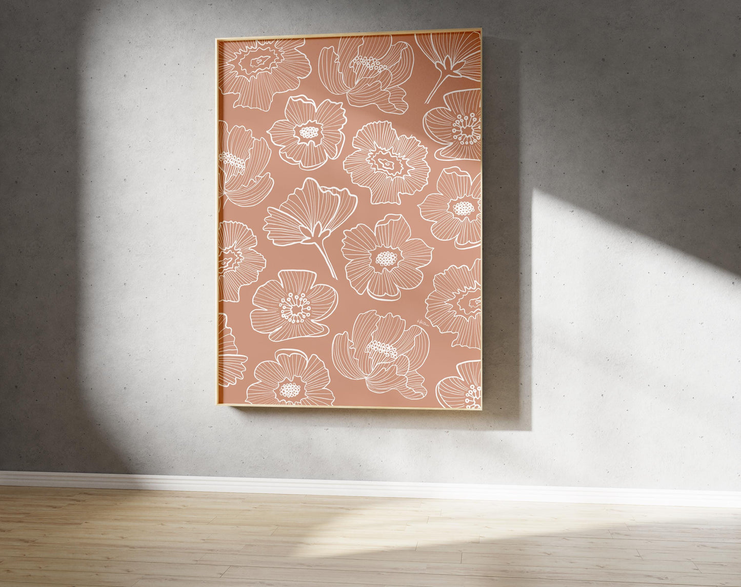 Orange Floral Outline Print – Illustrative Outline Flowers Wall Art (Digital Download)