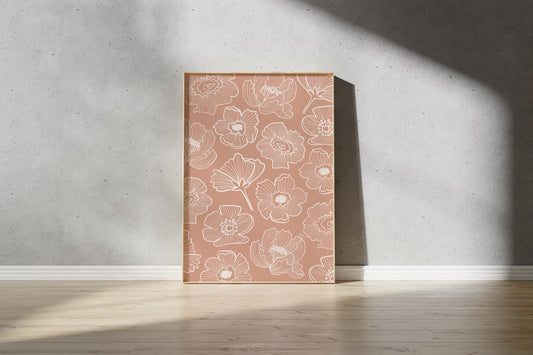 Orange Floral Outline Print – Illustrative Outline Flowers Wall Art (Digital Download)