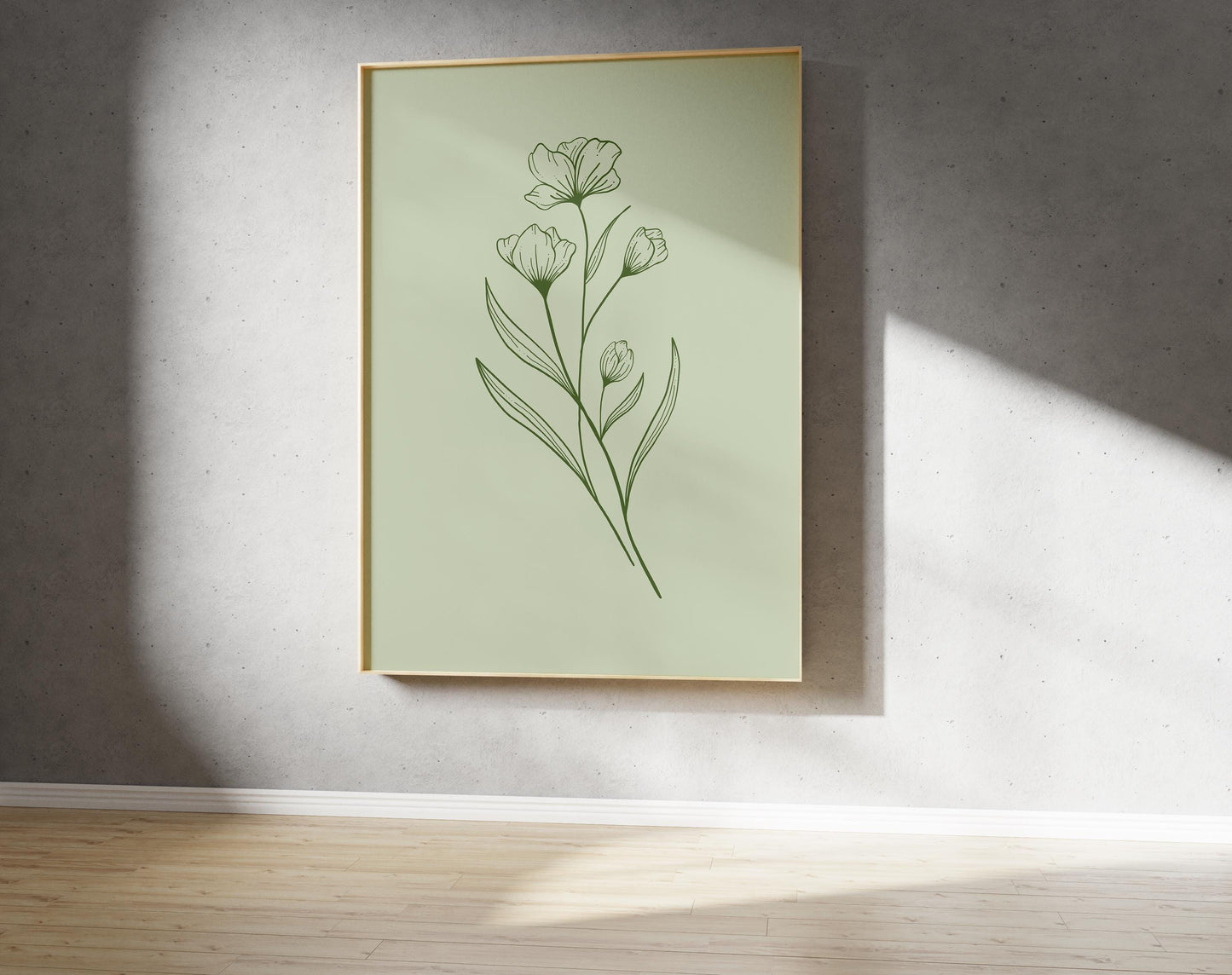 Green Flower Outline Print – Bouquet Line Drawing Wall Art (Digital Download)