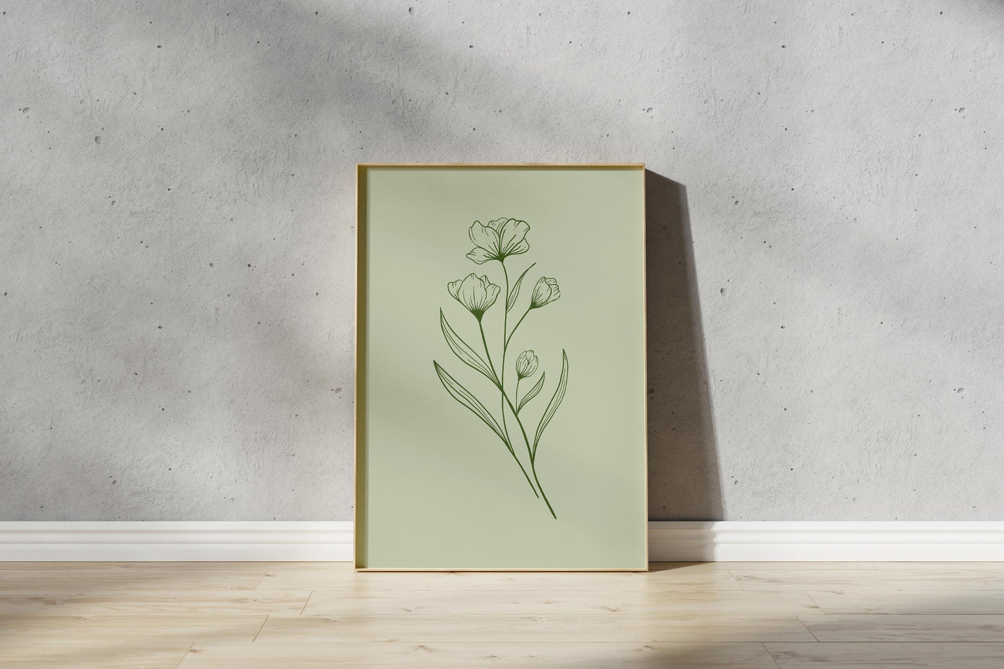 Green Flower Outline Print – Bouquet Line Drawing Wall Art (Digital Download)