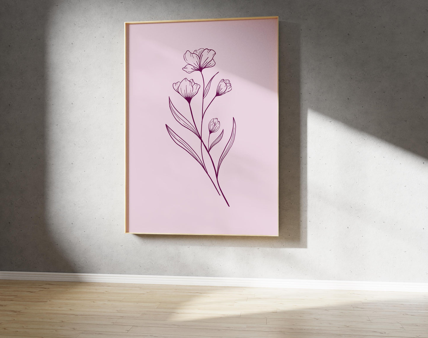 Pink Flower Outline Print – Bouquet Line Drawing Wall Art (Digital Download)