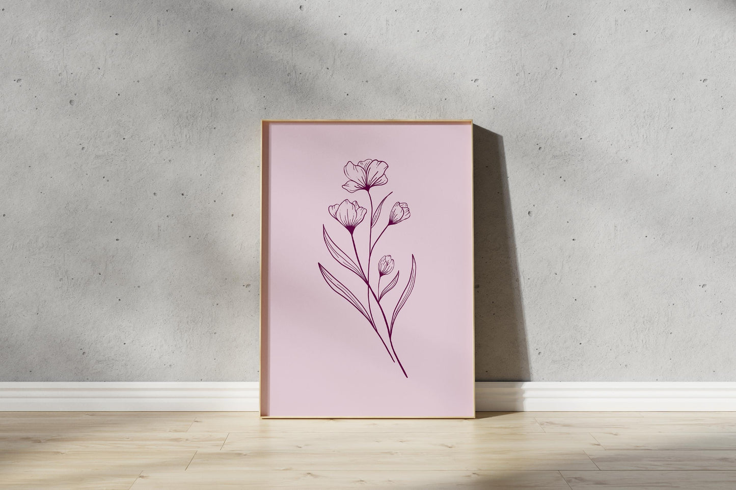 Pink Flower Outline Print – Bouquet Line Drawing Wall Art (Digital Download)