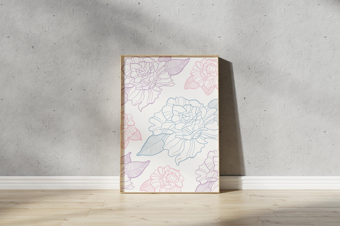 Pastel Rose Outline Print – Illustrative Outline Rose Wall Art (Digital Download)