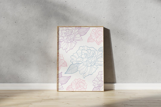 Pastel Rose Outline Print – Illustrative Outline Rose Wall Art (Digital Download)