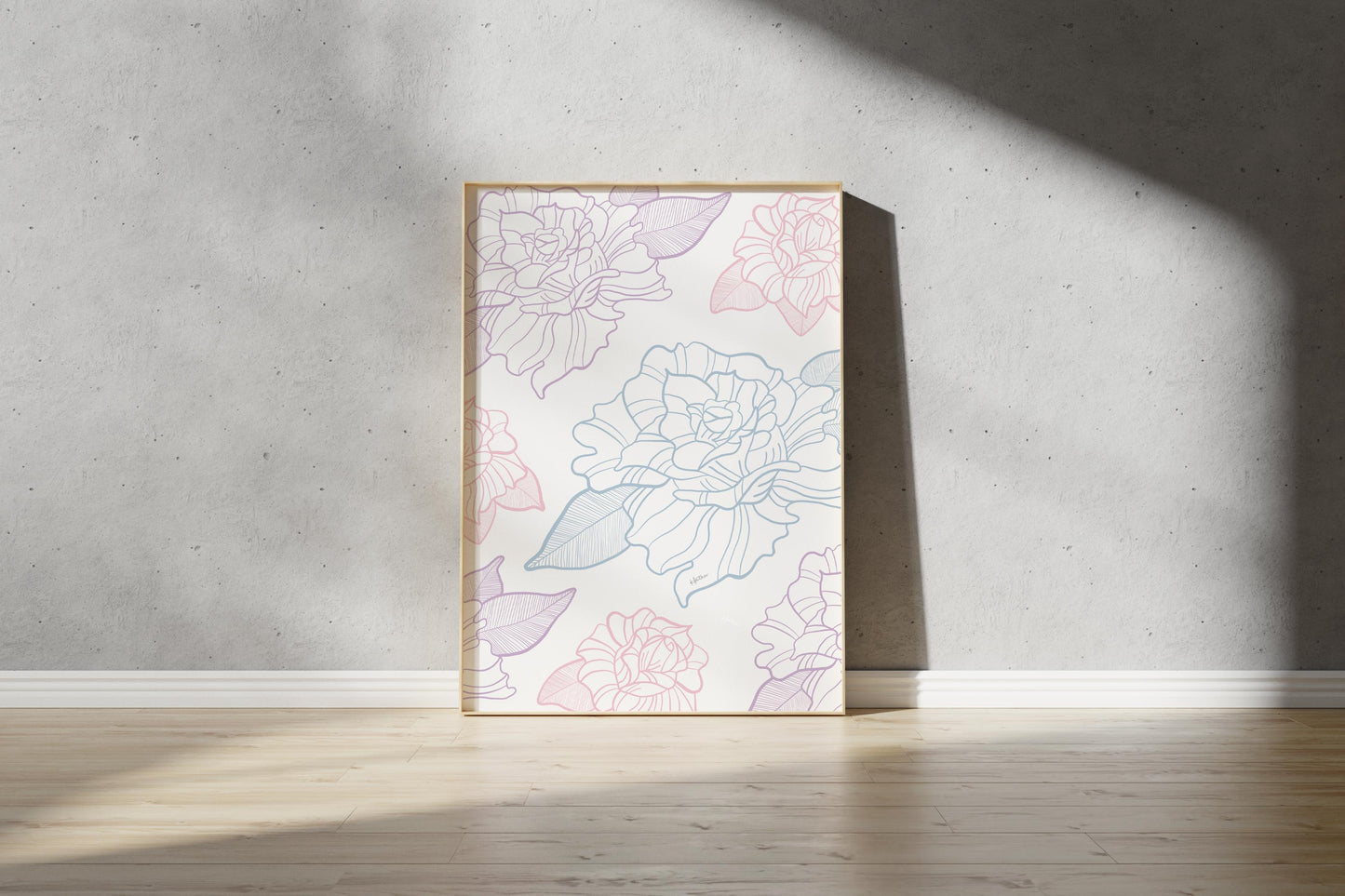 Pastel Rose Outline Print – Illustrative Outline Rose Wall Art (Digital Download)
