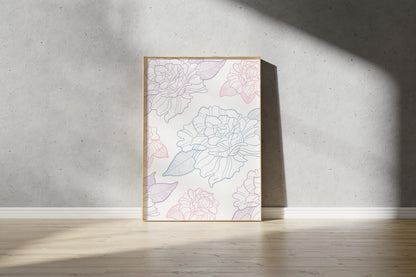 Pastel Rose Outline Print – Illustrative Outline Rose Wall Art (Digital Download)