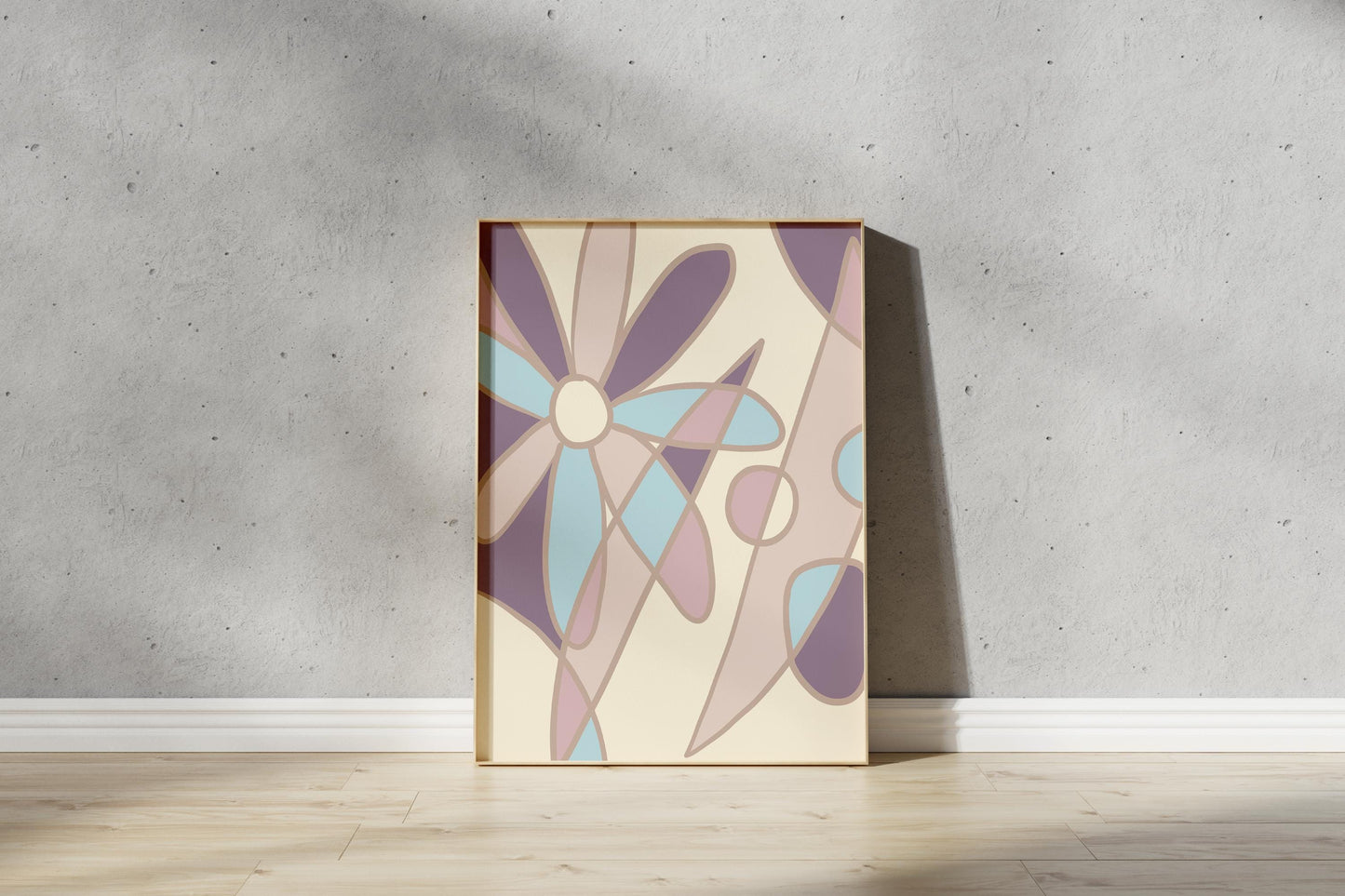 Abstract Floral Print – Illustrative Outline Flowers Stained Glass Effect (Digital Download)