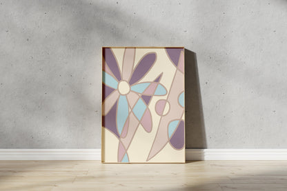Abstract Floral Print – Illustrative Outline Flowers Stained Glass Effect (Digital Download)