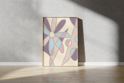 Abstract Floral Print – Illustrative Outline Flowers Stained Glass Effect (Digital Download)