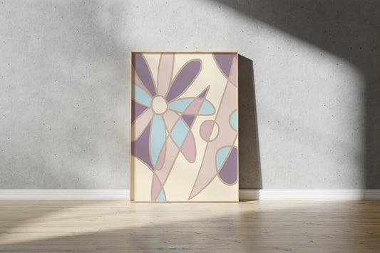 Abstract Floral Print – Illustrative Outline Flowers Stained Glass Effect (Digital Download)