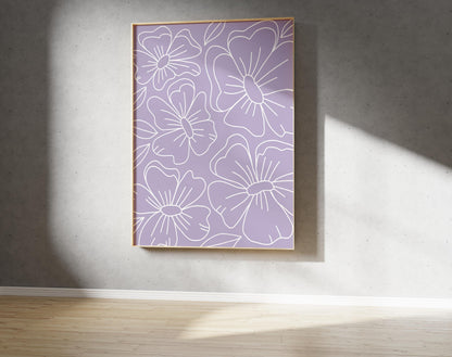 Purple Floral Outline Print – Abstract Botanical Wall Art (Digital Download)