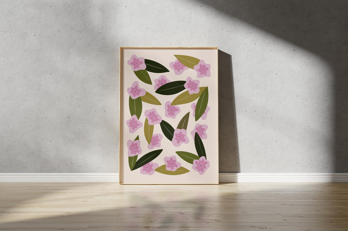 Pink Flowers & Leafs Print – Abstract Botanical Wall Art (Digital Download)