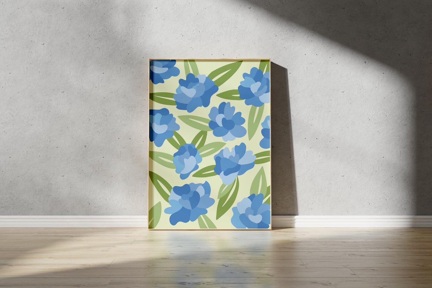 Blue Flowers & Leafs Print – Abstract Botanical Wall Art (Digital Download)