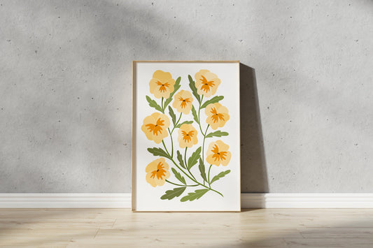 Pansy Yellow Print – Abstract Botanical Wall Art (Digital Download)