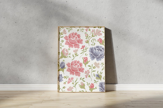 Vintage Floral Pattern Print – Flower Illustration Print  (Digital Download)
