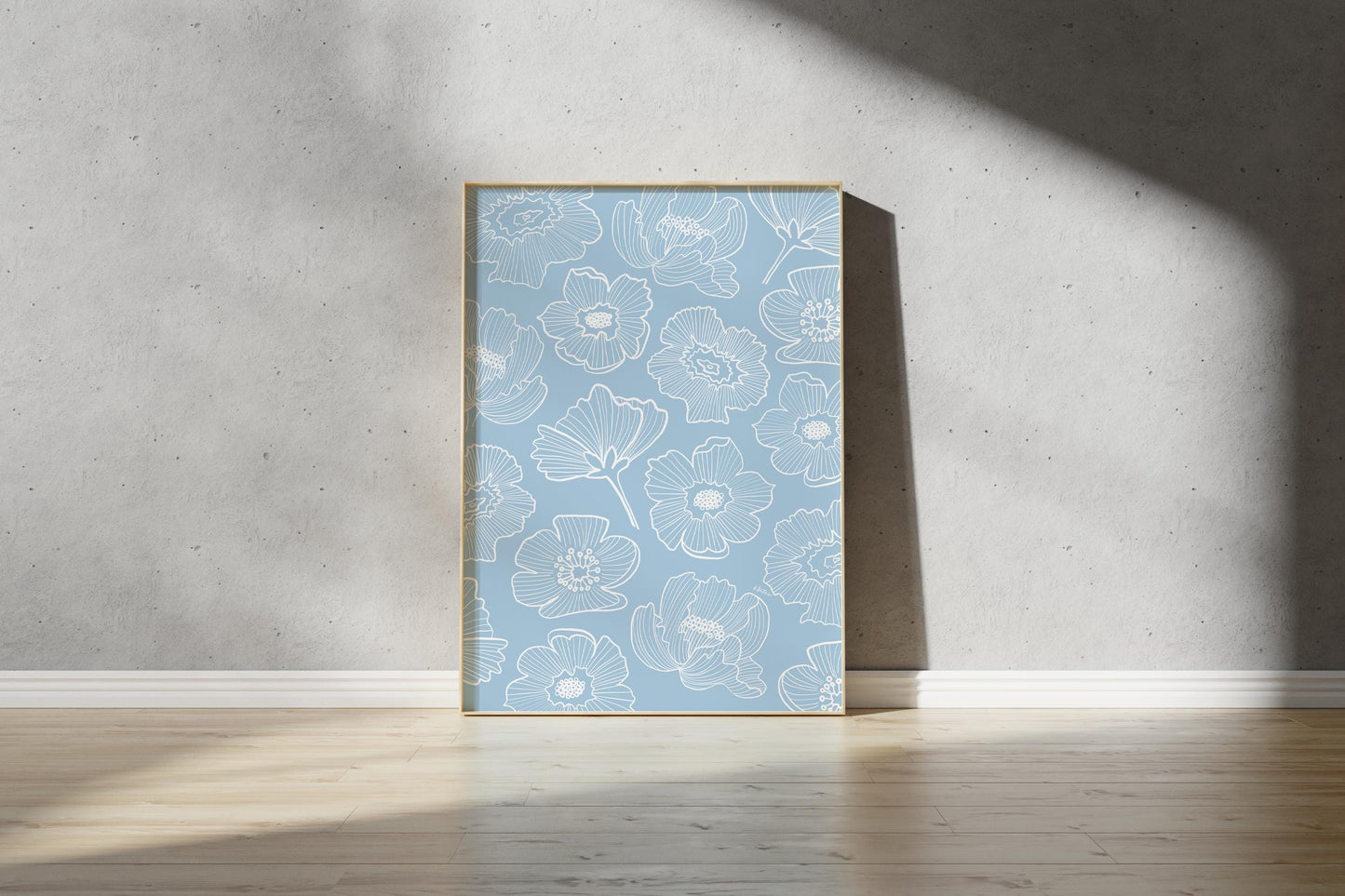 Blue Floral Outline Print – Abstract Botanical Wall Art (Digital Download)
