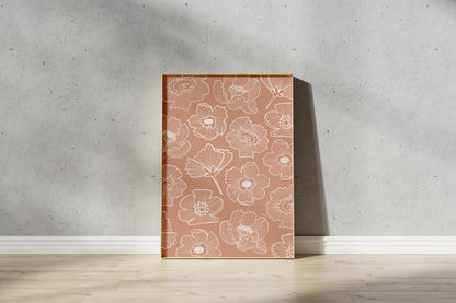 Orange Floral Outline Print – Illustrative Outline Flowers Wall Art (Digital Download)