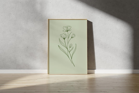 Green Flower Outline Print – Bouquet Line Drawing Wall Art (Digital Download)