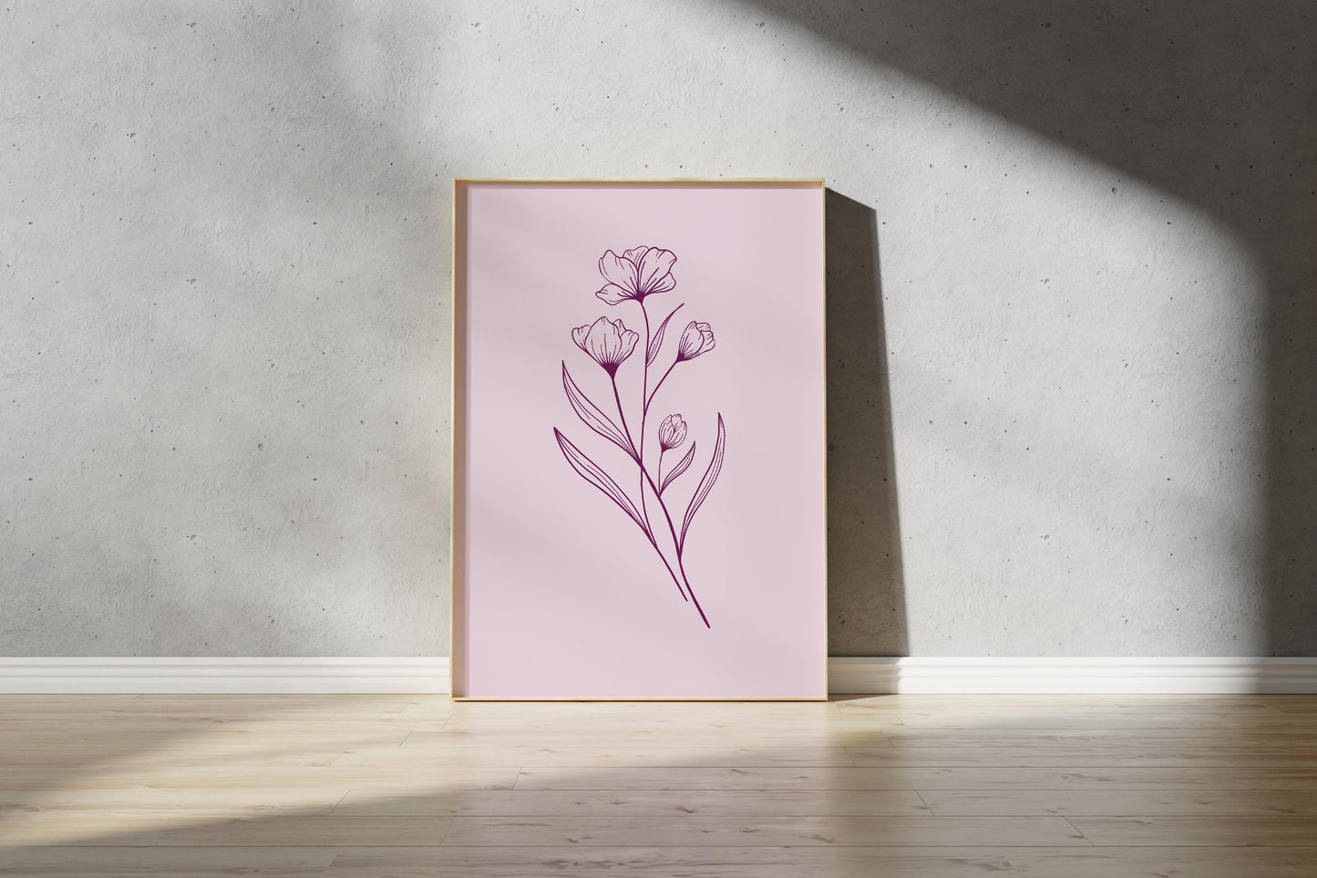 Pink Flower Outline Print – Bouquet Line Drawing Wall Art (Digital Download)
