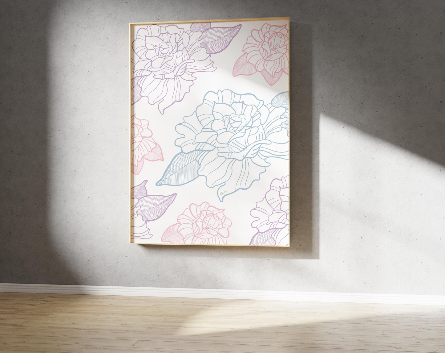 Pastel Rose Outline Print – Illustrative Outline Rose Wall Art (Digital Download)