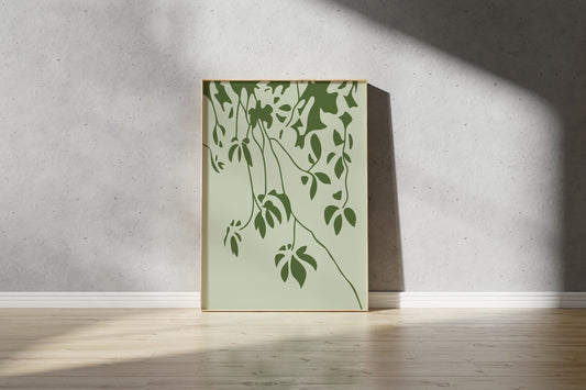 Abstract Shadow Print – Illustrative Tree Art in Green (Digital Download)